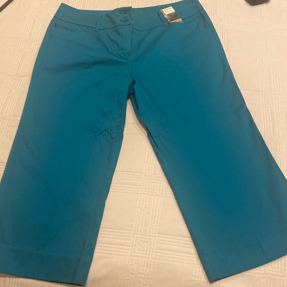New York & Company big led 14th street Crop teal pants size 10 98%cotton (e)